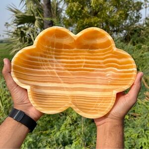 Rarest Hand Carved Orange Calcite Bowl, Natural Crystal Centerpiece, 11 Inch